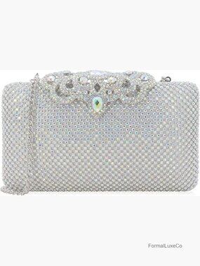 Rhinestone Crystal Crown Clutch Evening Handbag Formal Party Purse Chain Strap